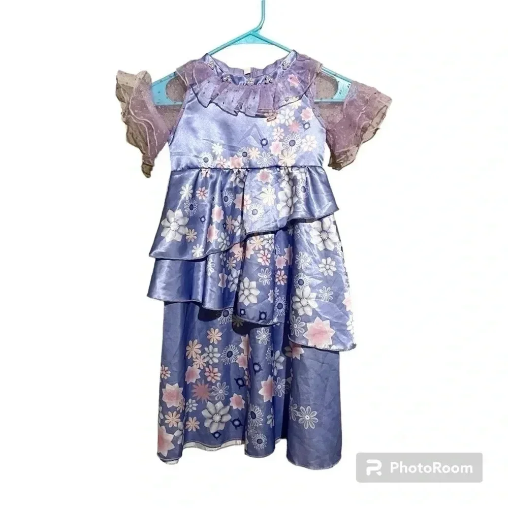 Encanto Isabela Girls Dress up Cosplay Costume Outfit Necklace Flower Clip Sz S